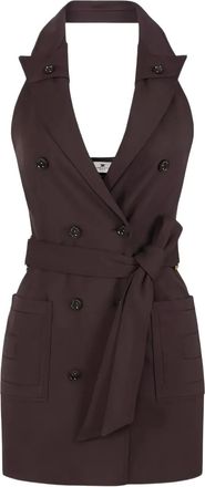 Elisabetta Franchi Mini-jurk met halternek en ceintuur - Bruin