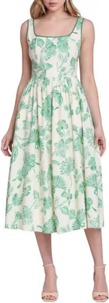 Avec Les Filles Floral Print Panel Midi Dress in Parrot Fan at Nordstrom, Size 10