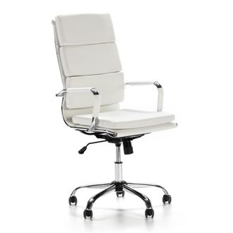 HOMN Sill&oacute;n de oficina reclinable blanco, piel sint&eacute;tica, altura ajustable