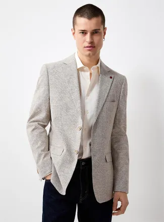 Soul of London Mens Beige linen-blend micro-pattern jacket