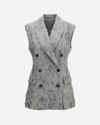 Brunello Cucinelli Gilet in virgin wool and cashmere twill flannel with Dazzling Lynx Embroidery Female 40