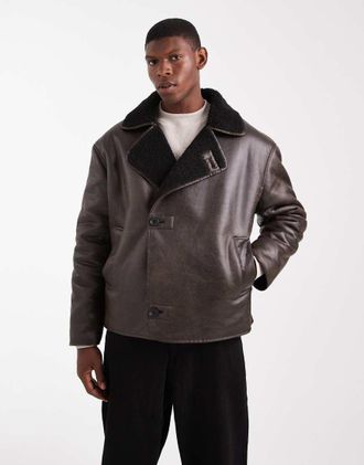 Asos Giacca modello aviatore mattone con colletto in pile borg-Marrone