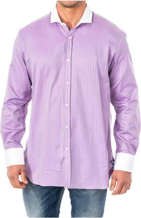 La Martina Lila Long Sleeve Shirt met Knoopsluiting - Heren - Casual Overhemden - Paars - S - Katoen - Overhemden