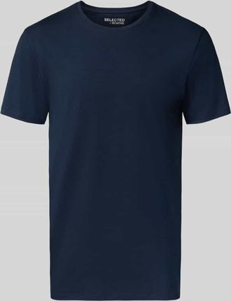 Selected Regular Fit T-Shirt aus Baumwoll-Mix in Marine, Größe XXL