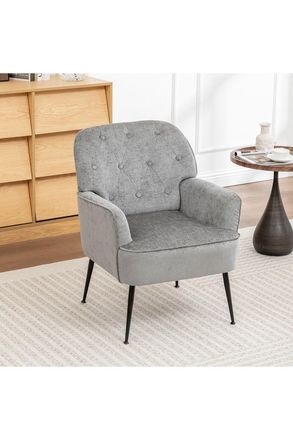 Living and Home Modern Chenille Upholstered Leisure Chair in Grey