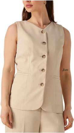 Modstr&ouml;m Zand Blazer Normamd Top - Dames - Gillet - Beige - XS - Kostuums