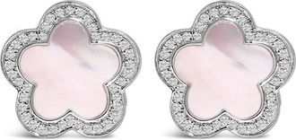 House of Brilliance Haus Of Brilliance Colorful Gemstones 14K 0.18 Ct. Tw. Diamond & Mother Of Pearl Stud Earrings
