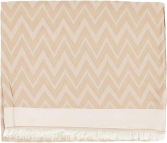 Emporio Armani Accessoires, Dames, Beige, ONE Size, Katoen, Sjaal met chevronpatroon