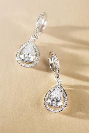 Nadri Radiant Pear-Shape Crystal Halo Drop Earrings