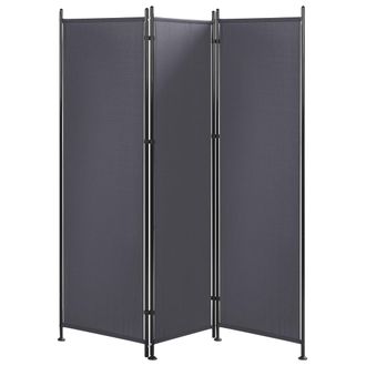 Beliani Separador De Habitaciones Poli&eacute;ster Gris Acero Negro 3 Paneles Divisor Decorativo Narni