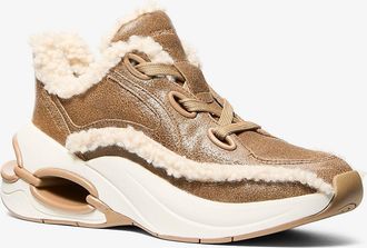 Michael Kors Toni Distressed Leather and Sherpa Trainer