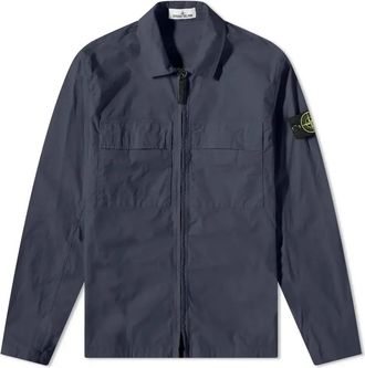 Stone Island Supima Cotton Twill Stretch-TC Zip Shirt Jacket Navy 781510210-V0020