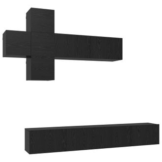 vidaXL Conjunto De Mueble De Tv 7 Pcs Roble Negro Madera De Ingenier&iacute;a Vidaxl