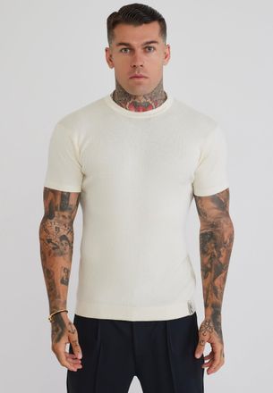 Siksilk Mens Ecru Knitted T-Shirt XXL