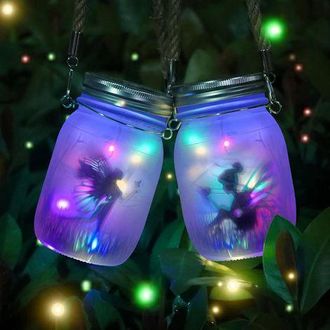 OEM Juego De 2 Faroles Solares Para Exteriores, Hada Mariposa En Un Tarro Mason, Luz Colgante Solar Led Impermeable Para Jard&iacute;n (color)
