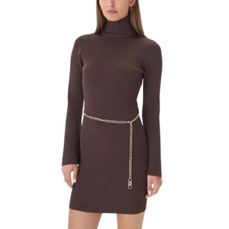 Michael Kors Kleedjes, Dames, Bruin, L, Polyester, Stretch Mini-jurk van Stretch-breisel met Riem