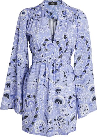 Etro V-Neck Printed Cotton-Blend Minidress Size XL