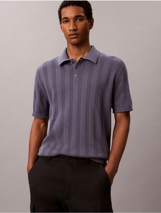 Calvin Klein Mens Rib Stitch Cotton Polo Sweater - Blue - 2XL