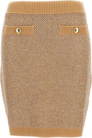 Elisabetta Franchi Rokken, Dames, Beige, L, Pailletten, Gebreide rok met pailletten