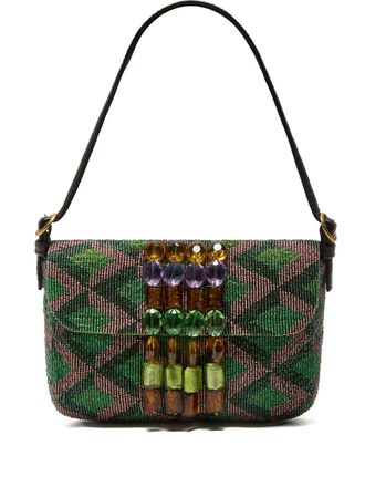 Maliparmi beaded-embellishment geometric-pattern shoulder bag - women - Fabric - One Size - Green