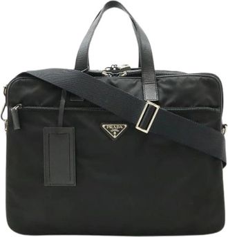 Prada Pre-owned Shoulder Bags, female, Black, Size: ONE SIZE Pre-owned Nylon Business Briefcase