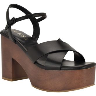 Guess Qeelin Ankle Strap Platform Sandal in Black at Nordstrom, Size 8.5