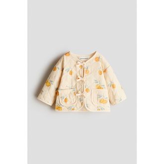 H&M Quilted Cotton Jacket in Light Beige/lemons at Nordstrom, Size 18M