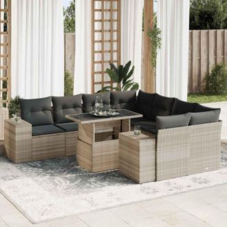 vidaXL Set Muebles Jard&iacute;n 9 Pzas Y Cojines Rat&aacute;n Sint&eacute;tico Gris Claro Vidaxl