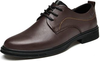 Generic Dress Formal Shoes for Men Lace Up Round Toe Derby Shoes Leather Rubber Sole Low Top Resistant Non Slip Business(Brown,6.5 UK)