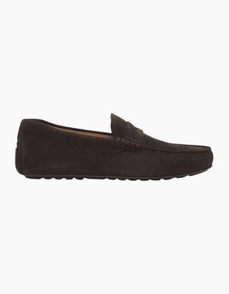 HUGO BOSS Mens Noel Moccasin Suede Dark Brown Loafers - Size: 10
