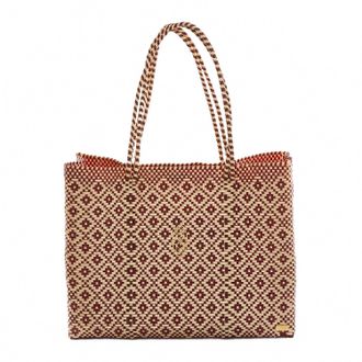 Lola's Bag Womens Travel Handmade Aztec Tote Bag With Clutch In Burgundy/beige