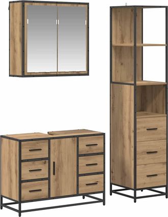 vidaXL Juego De Muebles De Ba&ntilde;o 3 Uds. Roble Artisan 80 X 33 X 60 Cm Vidaxl