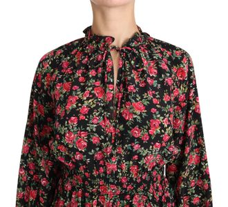 Dolce & Gabbana Womens Black Rose Print Floral Shirt Top Blouse Silk