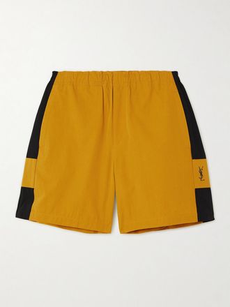 Saint Laurent Shorts In Twill Di Cotone Bicolore Con Logo Ricamato - Giallo