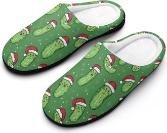 Generic Christmas Pickle Pattern Mens House Slippers Memory Foam Washable Cotton Slip on Home Shoes