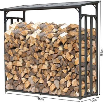 Quick-Star Quick-star - Metall Kaminholzregal Anthrazit Xxl 185 X 70 X 185 Cm Garten Kaminholzunterstand 2,3 M&sup3; Stapelhilfe Aussen Mit Wetterschutz Schwarz