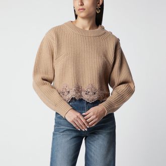 Chlo&eacute; Maglione corto a lupetto in lana e cashmere Bleached Brown