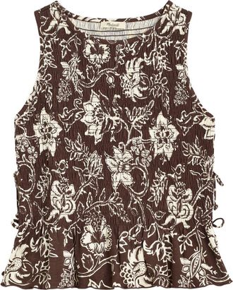 Madewell Side Tie Smocked Tank in Dark Brown at Nordstrom, Size Xx-Large