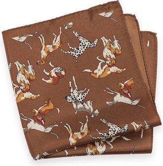 Paul Fredrick Patterned Silk Pocket Square in Brown Multi at Nordstrom