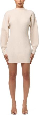 Naked Wardrobe Long Sleeve Rib Knit Minidress in Ivory at Nordstrom, Size X-Large
