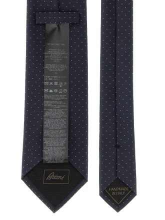 Brioni Herringbone Silk with Micro-Polka Dot Necktie - Navy