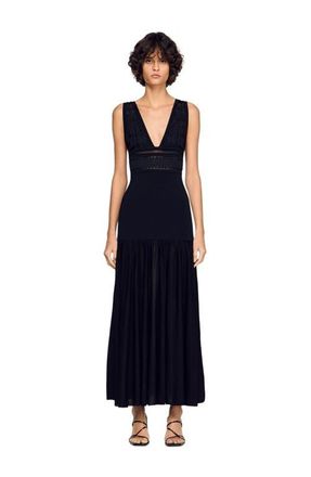 Sandro Ruffled knit maxi dress in Black at Nordstrom, Size 34 Eu