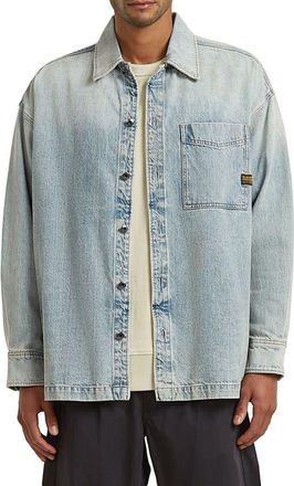 G-Star Boxy Fit Denim Button-Up Overshirt in Vintage Bornite at Nordstrom, Size X-Large