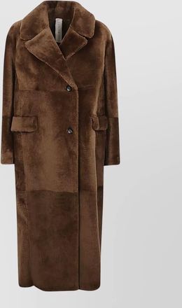 Furling leather double-breasted coat