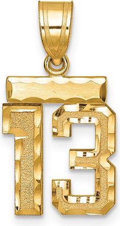 Diamond2Deal 14k Yellow Gold Small Brushed Diamond-cut Number Charm Pendant