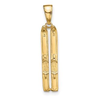 Diamond2Deal 14k Yellow Gold 3-D Snow Skis Pendant