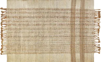 Beliani Alfombra De Yute Beige Arena Natural 160 X 230 Cm A Mano Geom&eacute;trico Borlas Ortaoba