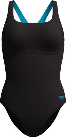 Speedo Badeanzug SPEEDO Solid Flex Band Gr. 50, blk, ltblu, Badeanz&uuml;ge, Damen, 50, N-Gr, Obermaterial: 100% Polyester, Badeanzug, sportlicher Stil, mit Endur