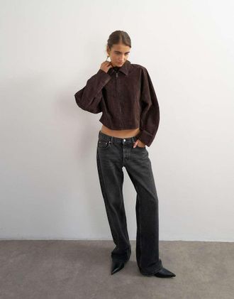Topshop co-ord premium giacca in vera pelle scamosciata marrone