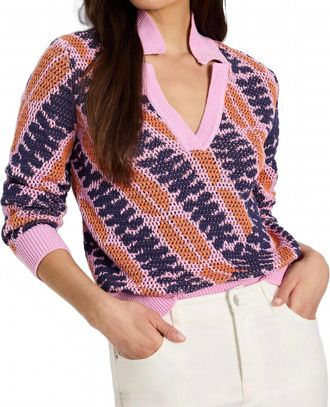 Nic+Zoe Jacquard Mesh Squiggle Sweater In Pink Multi